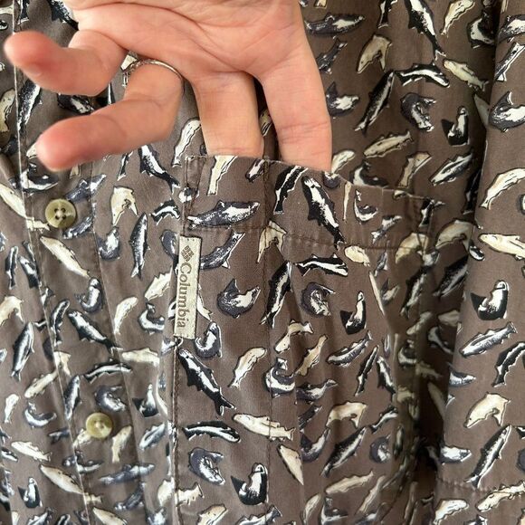 Columbia Mens XXL Fish Print Short Sleeve Button Front Shirt Collared Vintage - Picture 5 of 8
